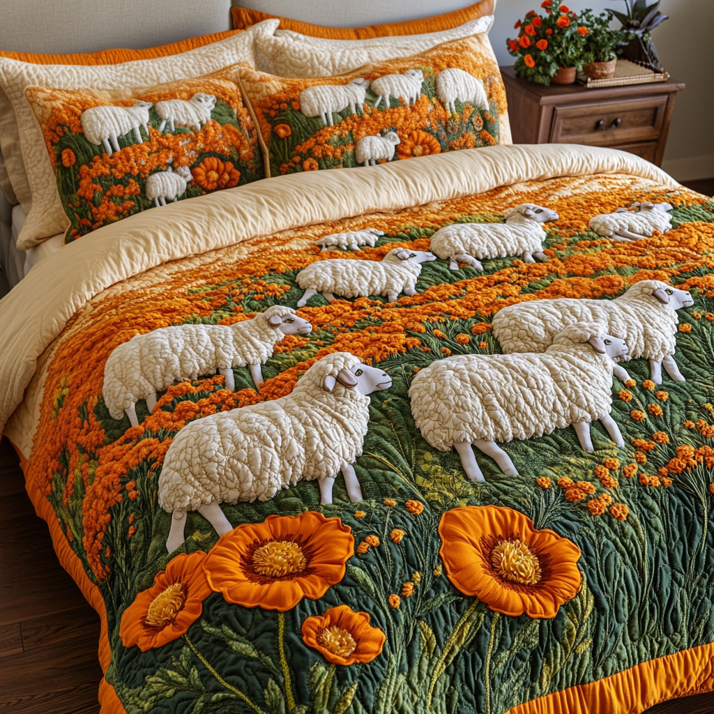 Meadow Sleep Quilted Bedding Set Cozy Bedroom Decor Sheep Gifts For Men