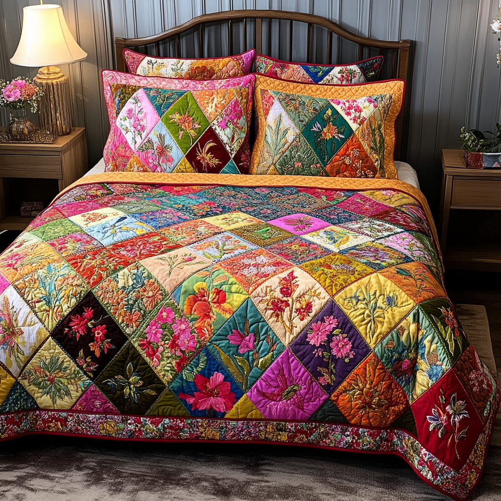 Meadow Stitch Quilted Bedding Set Cute Bedroom Decor Sunflower Theme Gifts