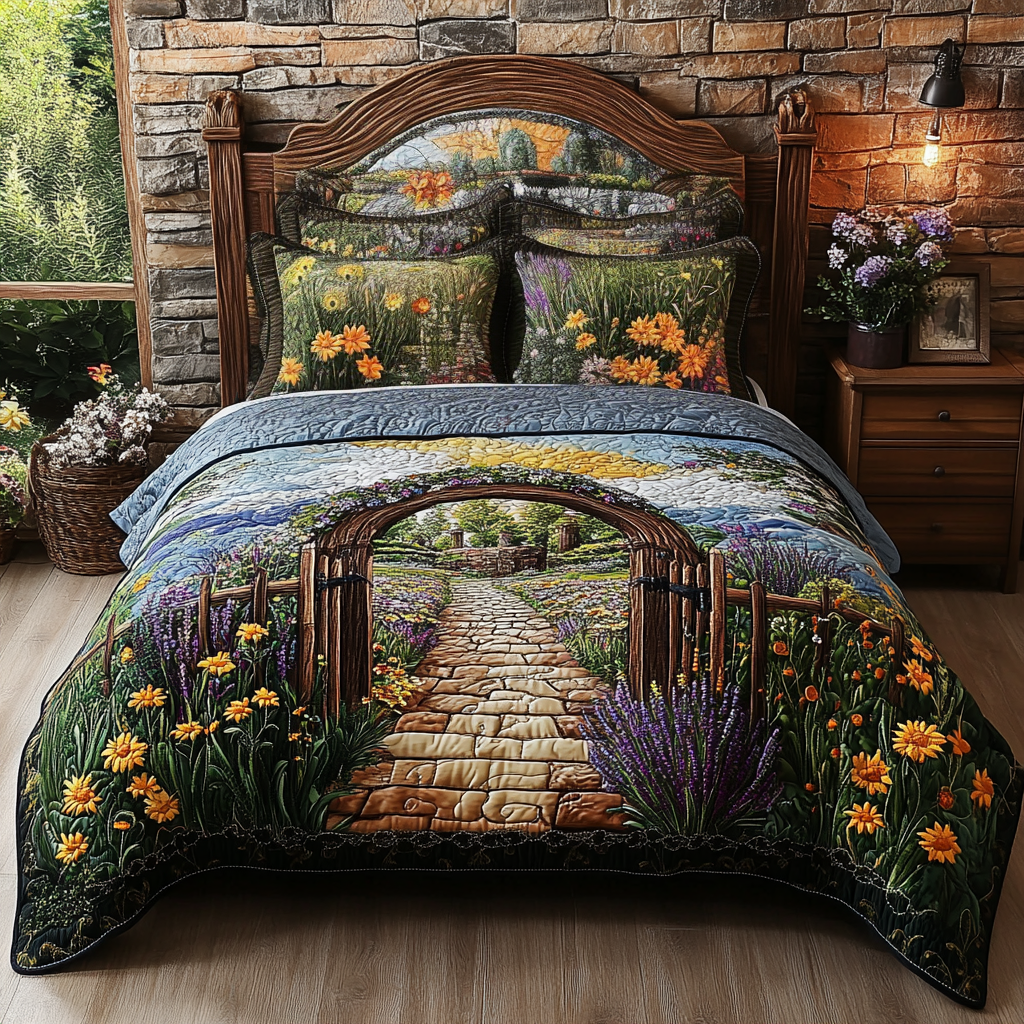 Meadow Stone Arch Quilted Bedding Set Bed Decor Presents For Flower Lovers
