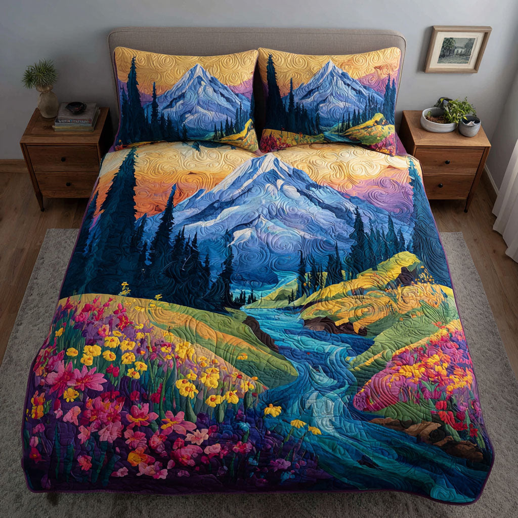 Meadow Stream Quilted Bedding Set Bedroom Decor Christmas Gifts For Flower Lovers