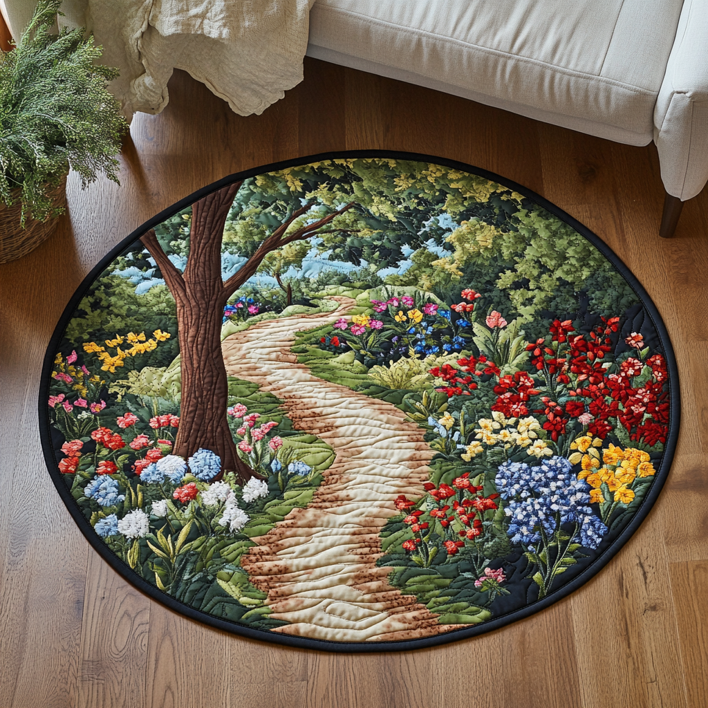 Meadow Stroll Quilted Round Mat Unique Front Door Decor Sunflower Christmas Gift Ideas