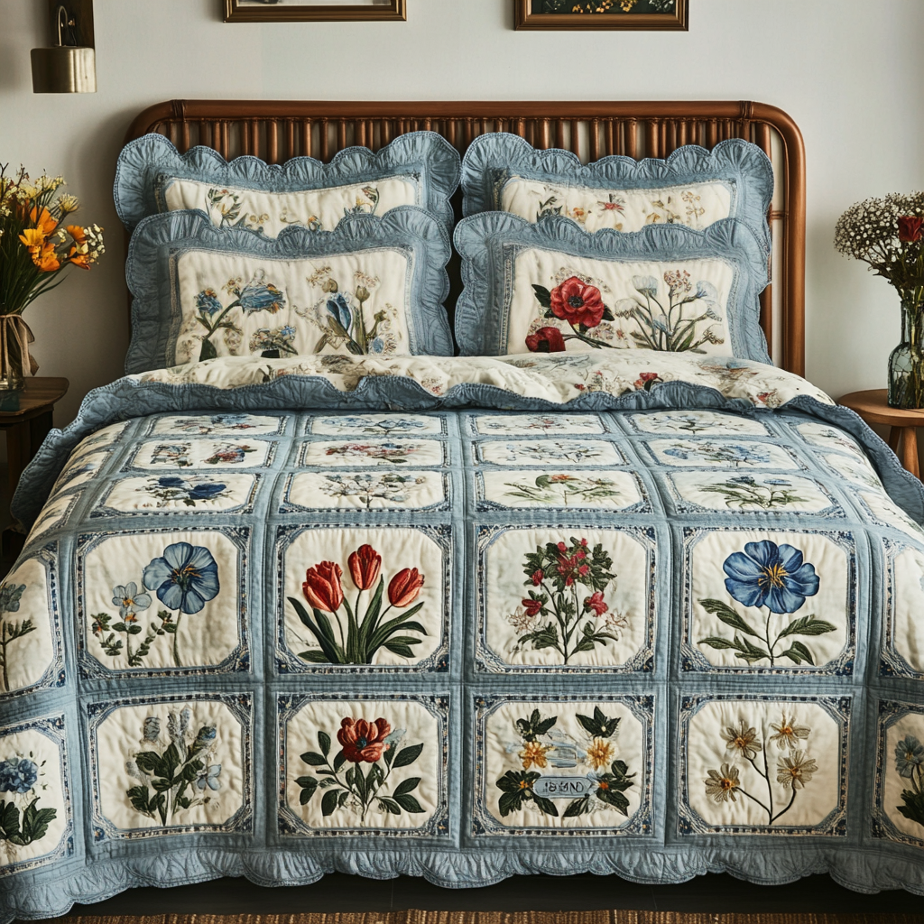 Meadow Vibe Quilted Bedding Set Bedroom Decorations Christmas Flower Gifts