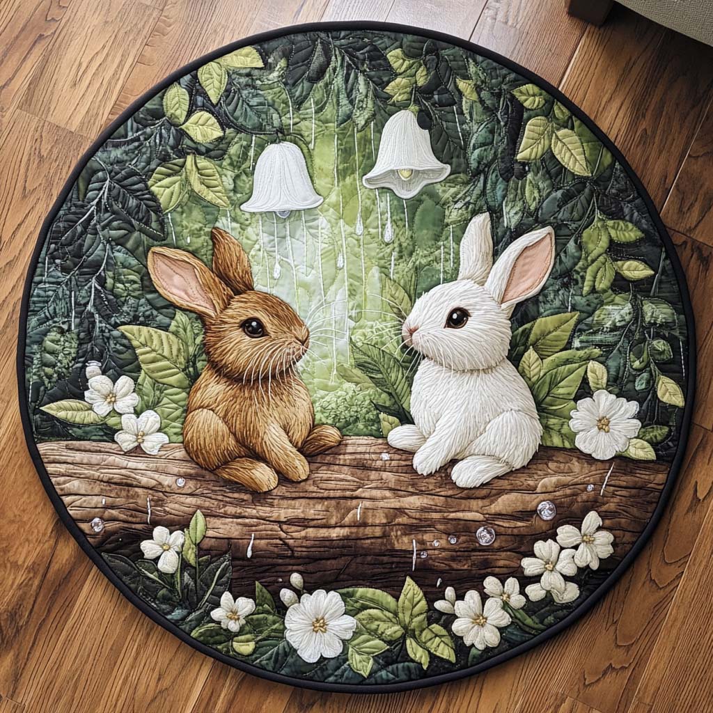 Meadow Whisper Quilted Round Mat Christmas Entry Way Decor Rabbits Gifts