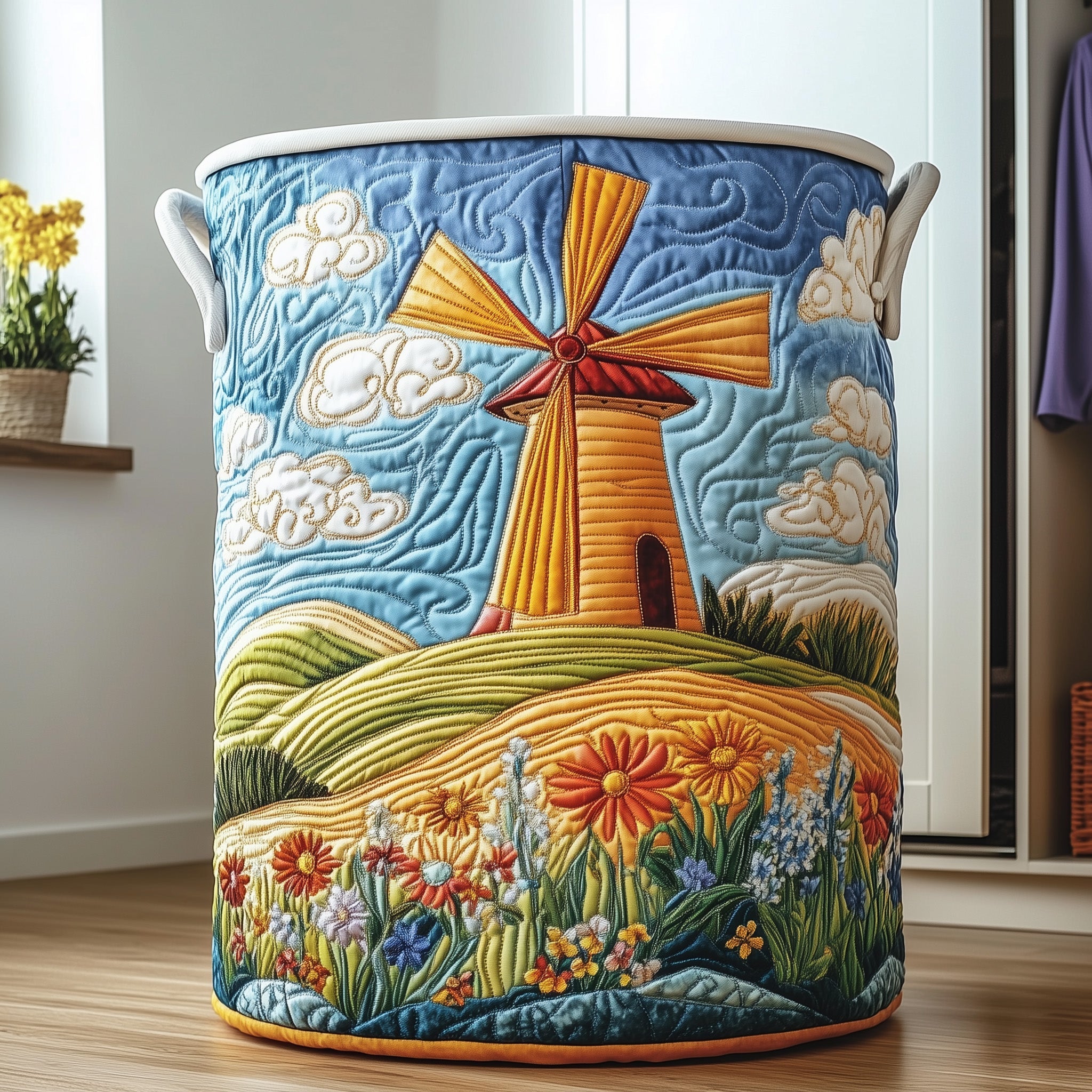 Meadow Windmill Quilted Laundry Basket Holiday Season Merch