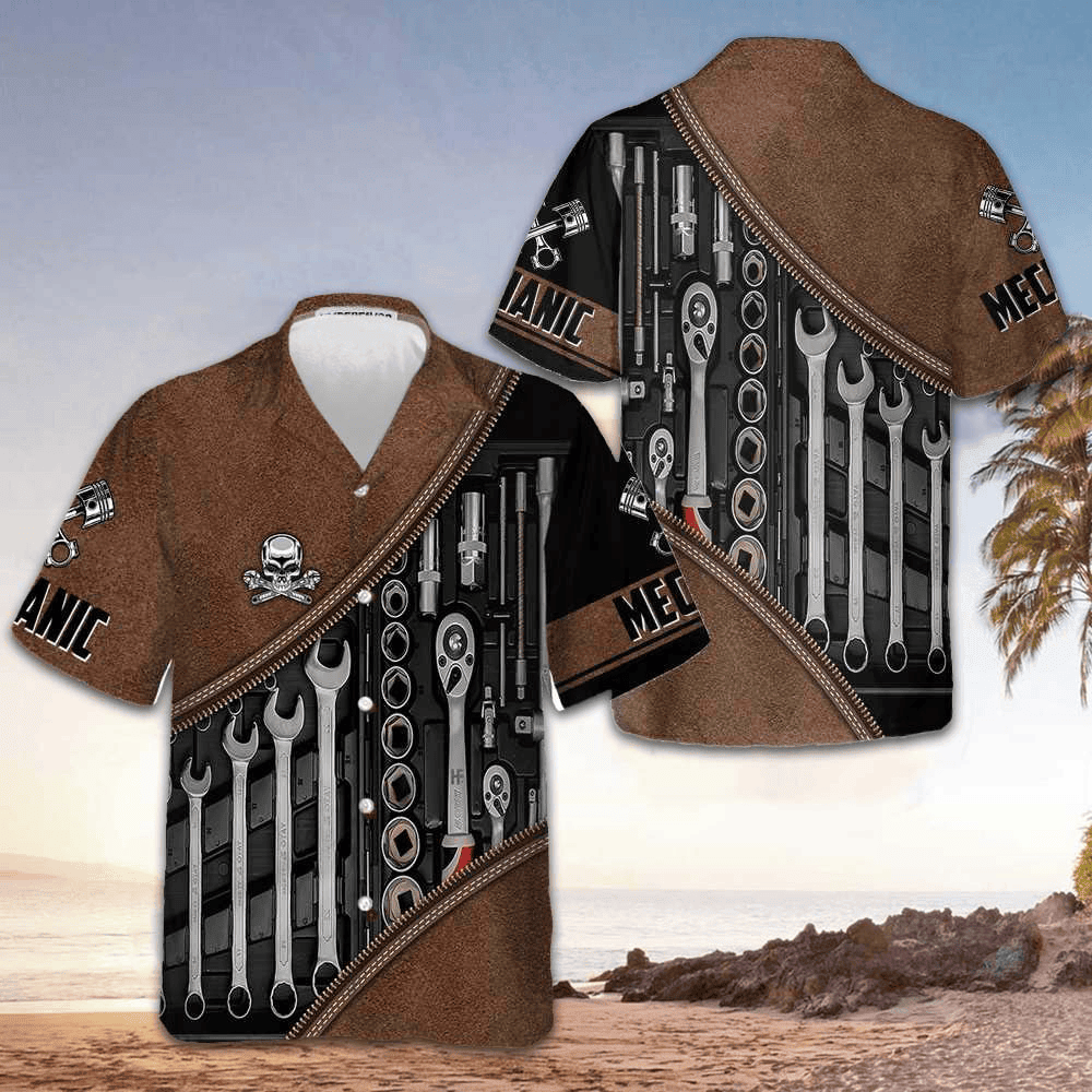 Mechanic Tools Skull Hawaiian Shirt Vintage Button Up Shirt For Men Mechanic Gift Ideas