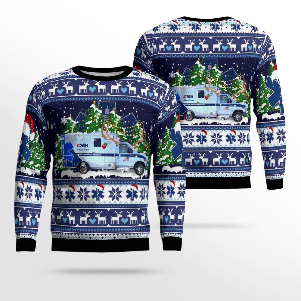 MedicWest Ambulance Las Vegas Nevada Christmas AOP Ugly Sweater Christmas Unisex Sweaters Gift For Christmas