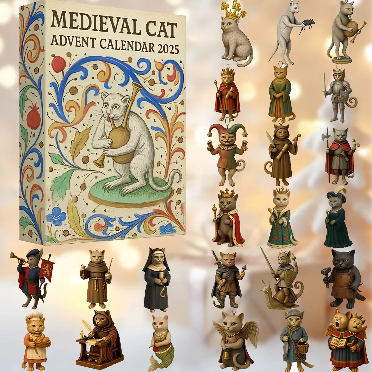 Medieval Cat Advent Calendar 2025 Holiday Home Decor Christmas Advent Calendar Gift Ideas