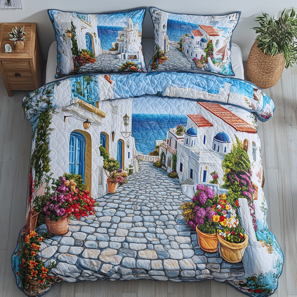 Mediterranean Escape Quilted Bedding Set Bedroom Decor Best Family Xmas Gifts