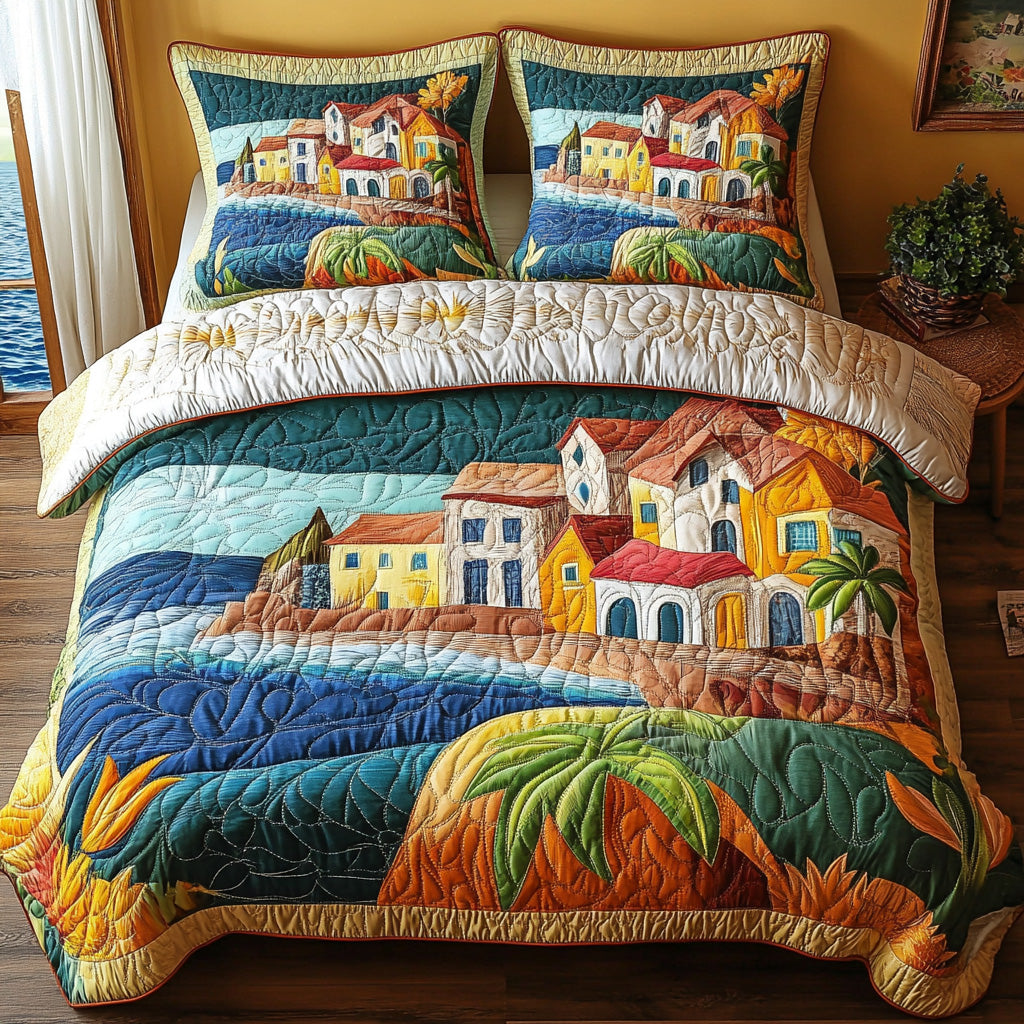 Mediterranean Muse Quilted Bedding Set Elegant Bedding Set Gift for Newlyweds