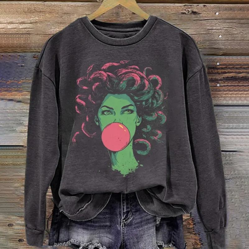 Medusa Bubblegum Graphic Sweatshirt Funny Witch Aesthetic Apparel Best Gift For Her