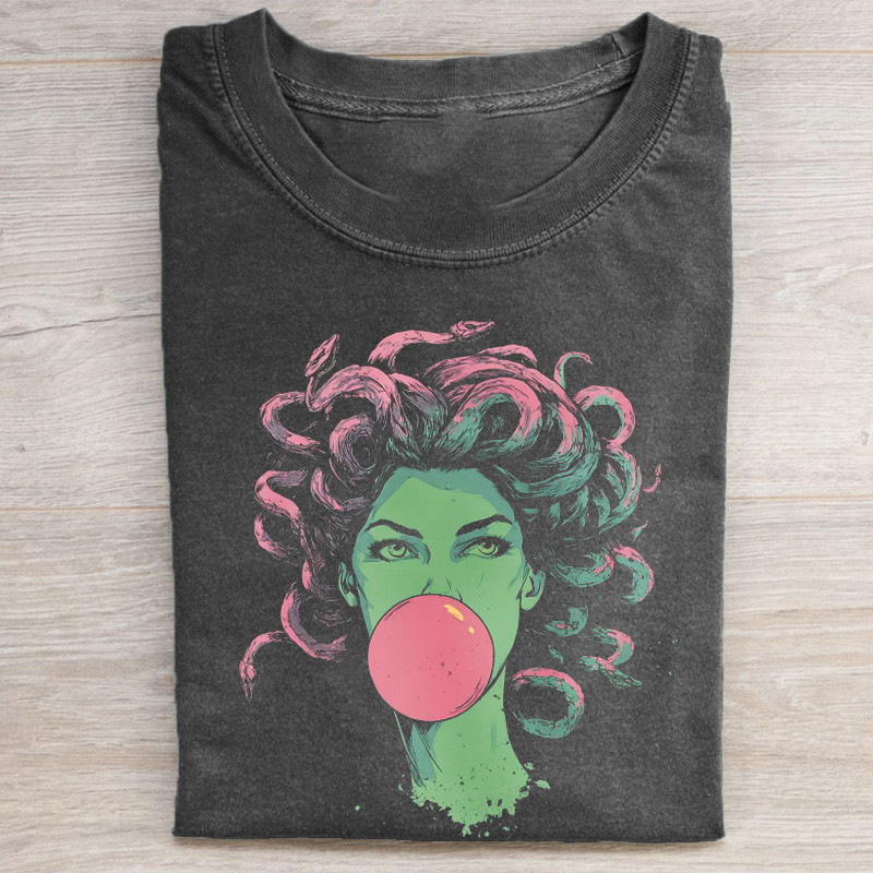 Medusa Bubblegum T-Shirt Funny Greek Mythology Snake Hair Goddess Apparel Gifts For Her