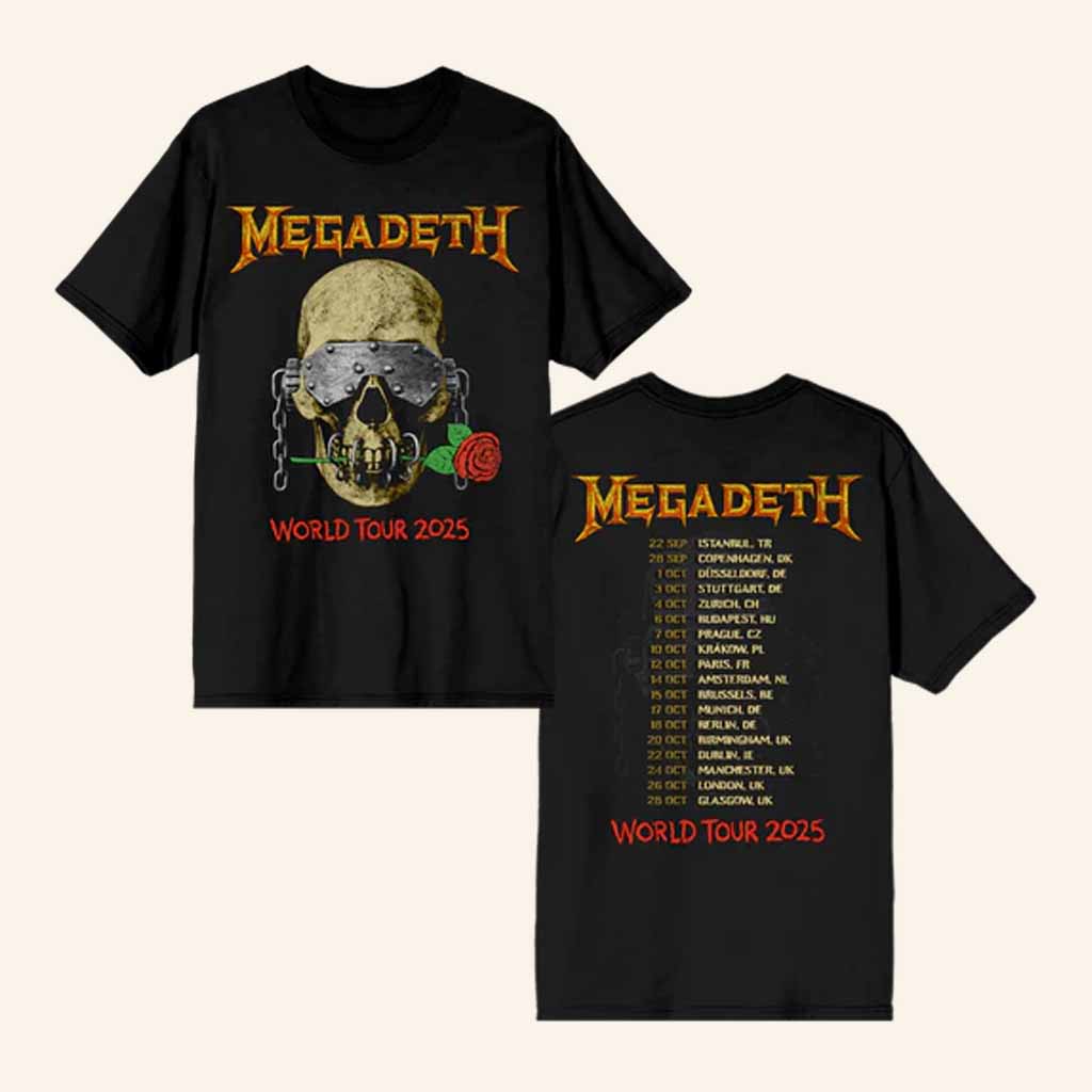 Megadeth  Merch Master Of Death World Tour 2025 T-Shirt Skull Rose Shirt Gift For Fans Megadeth  Merch Master Of Death World Tour 2025 T-Shirt Skull Rose Shirt Gift For Fans