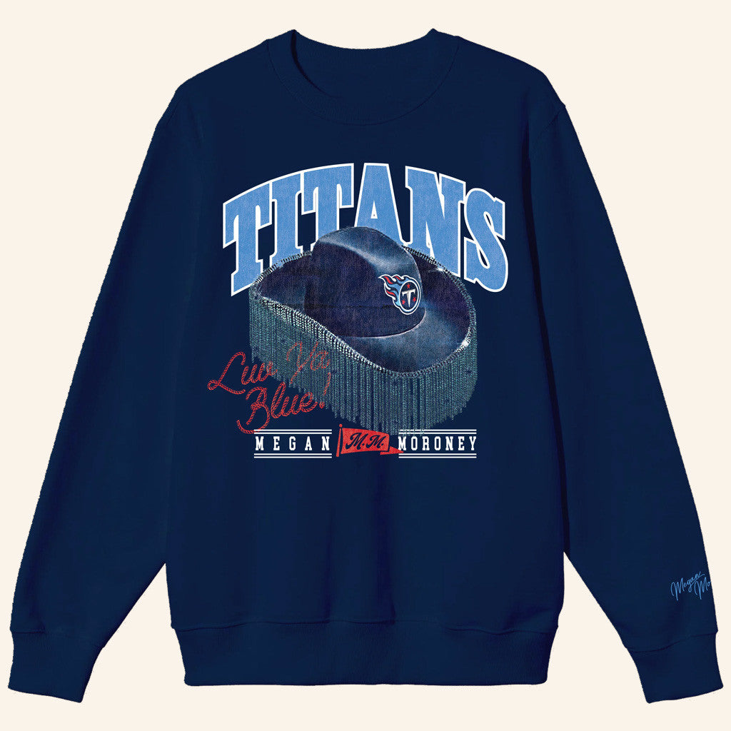 Megan Moroney Merch Megan Moroney x Tennessee Titans Cowgirl Hat Sweatshirt Navy Megan Moroney Merch Megan Moroney x Tennessee Titans Cowgirl Hat Sweatshirt Navy