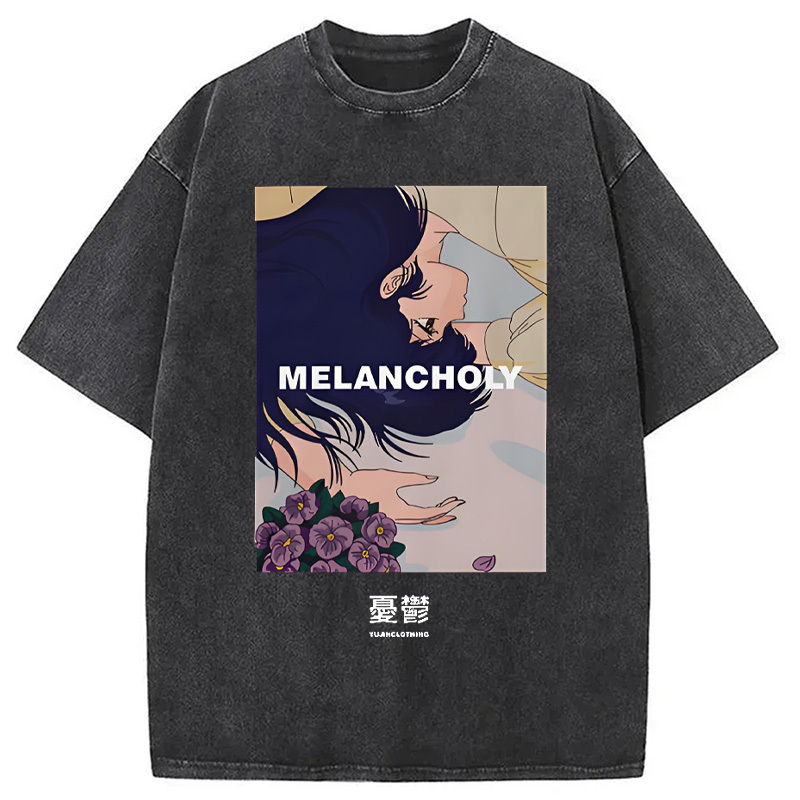 Melancholy Japanese Washed T-Shirt Unique Aesthetic Fashion Tee Gifts For Besties