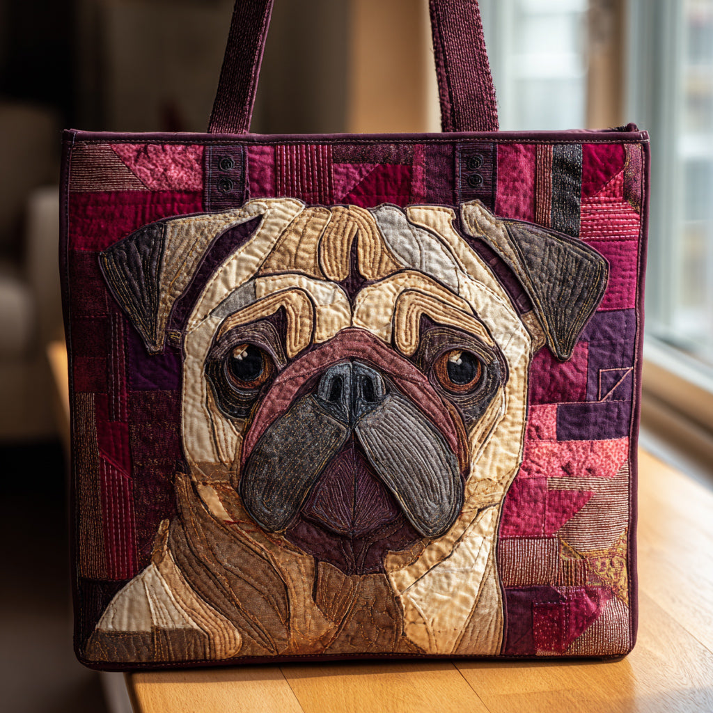 Melancholy Pug Quilted Tote Bag Family Christmas Present Ideas