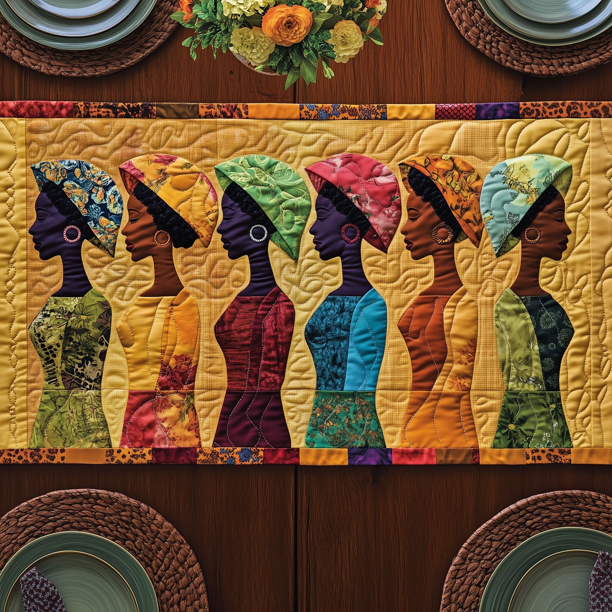 Melanin And Sunbonnet Quilted Table Runner Festive Christmas Dining Room Table Runner