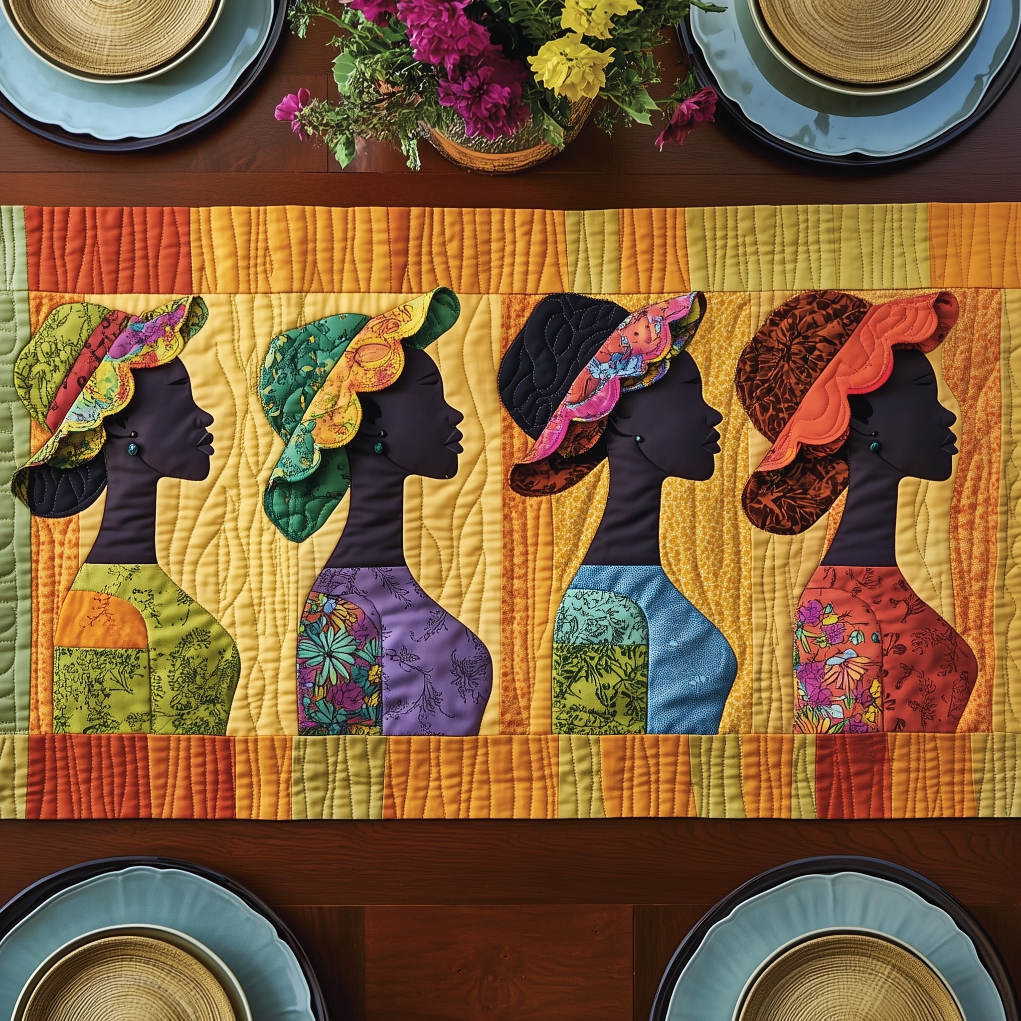 Melanin And Sunbonnet Quilted Table Runner Special Occasion Table Runner Gift