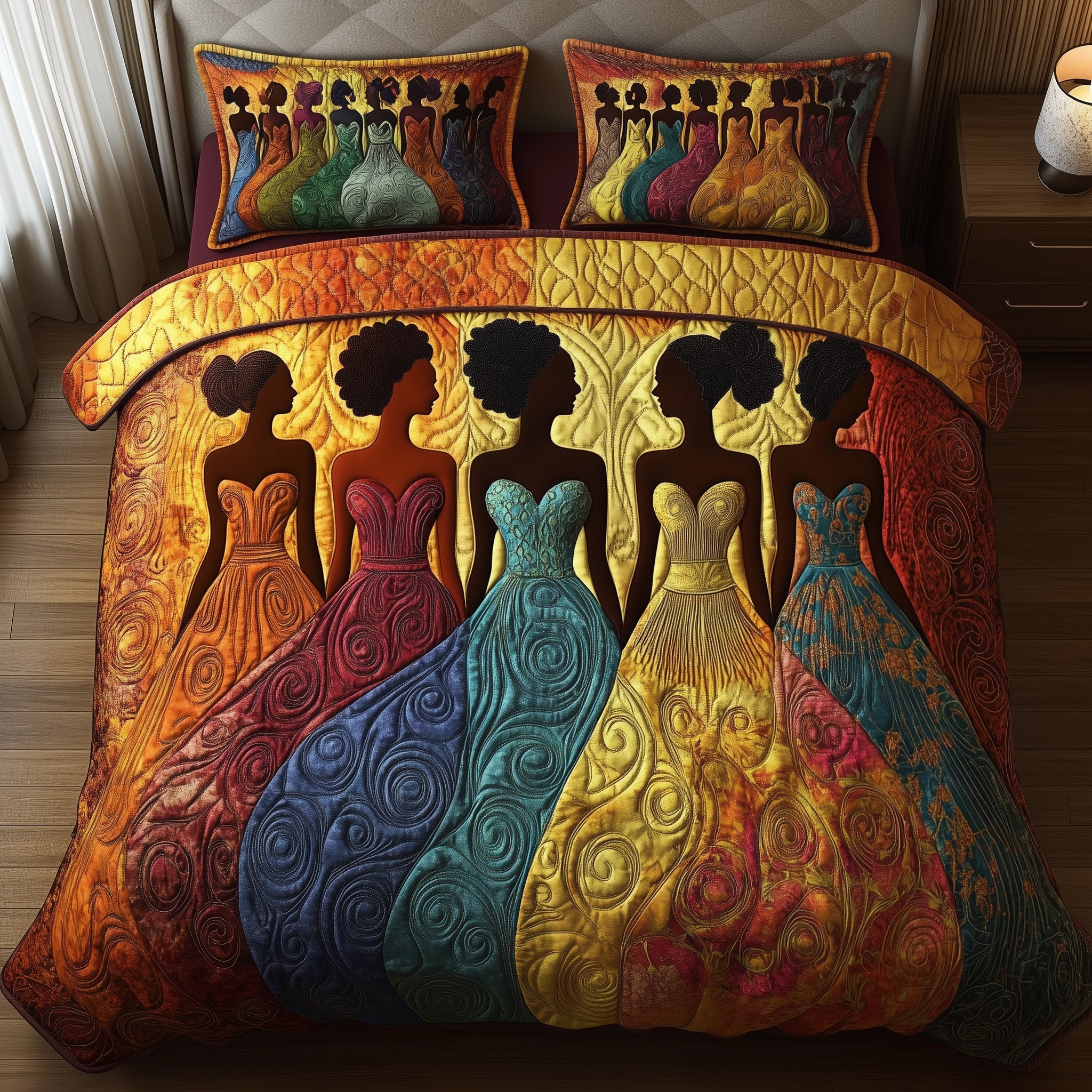 Melanin Heritage Quilted Bedding Set Duvet Cover Bedspread African American Gifts For Women