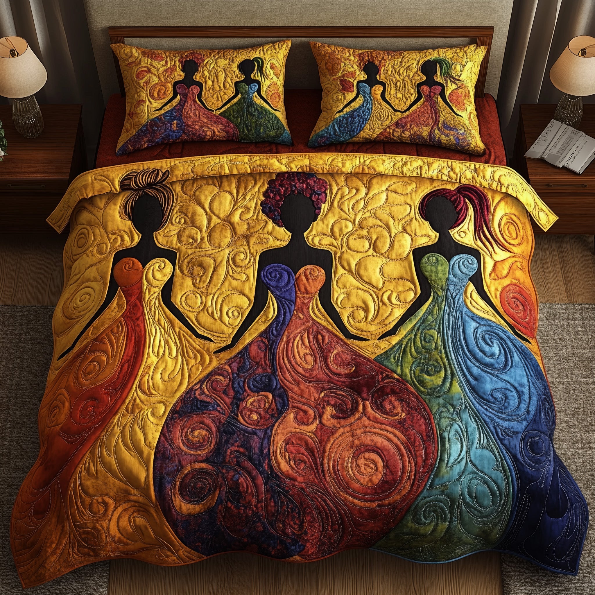 Melanin Heritage Quilted Bedding Set Duvet Cover Bedspread Black History Month Gifts Christmas