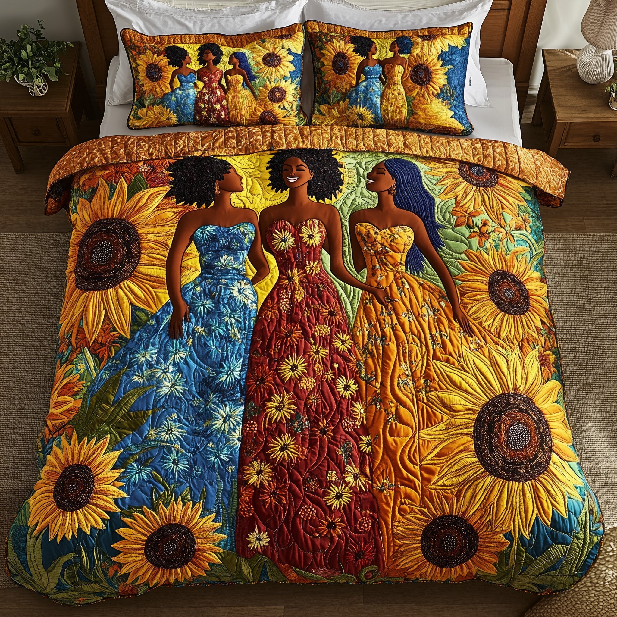Melanin Heritage Quilted Bedding Set Duvet Cover Bedspread Gifts For Black History Month