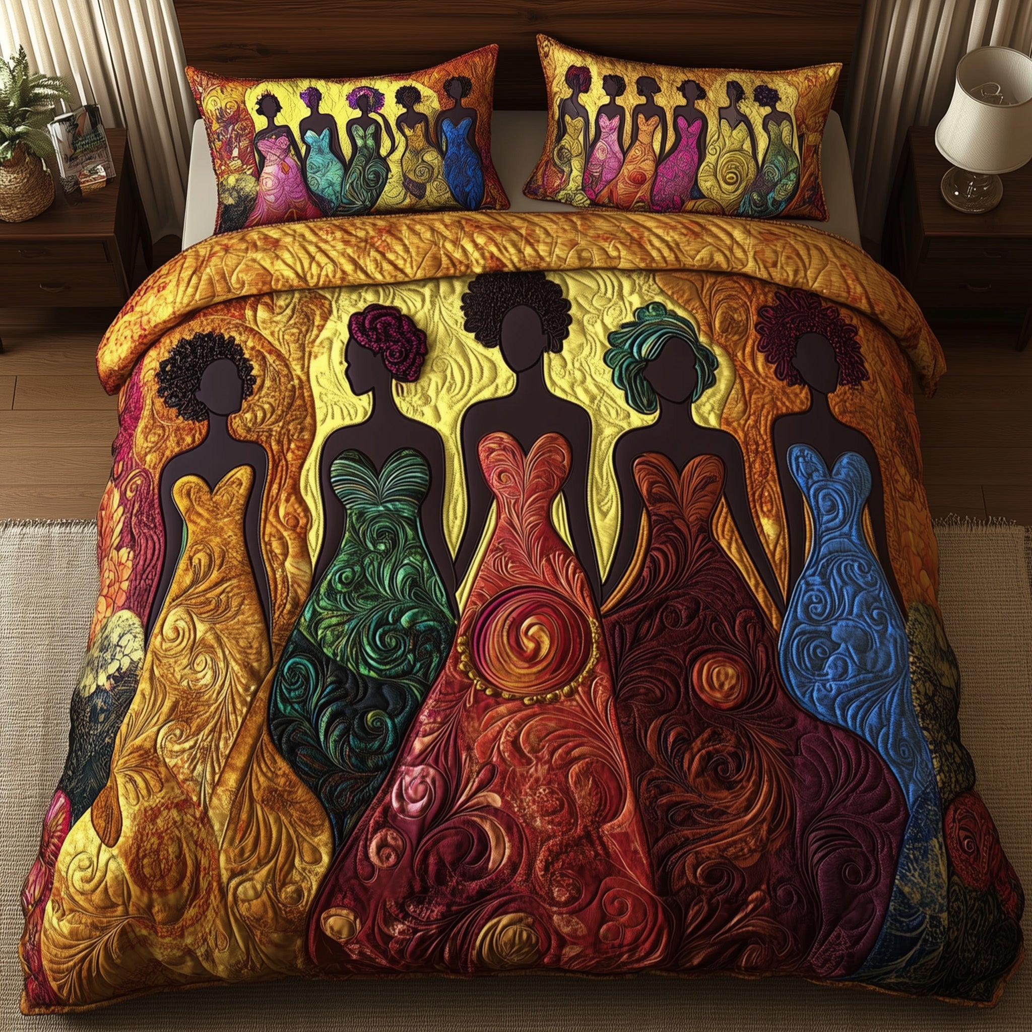 Melanin Heritage Quilted Bedding Set For Couples