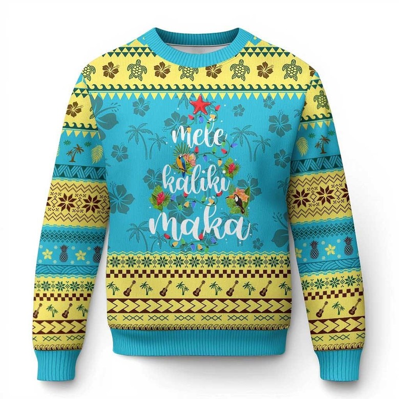 Mele Kalikimaka Hawaiian Ugly Christmas Jumper Tropical Sweater Beach Holiday Xmas Gift