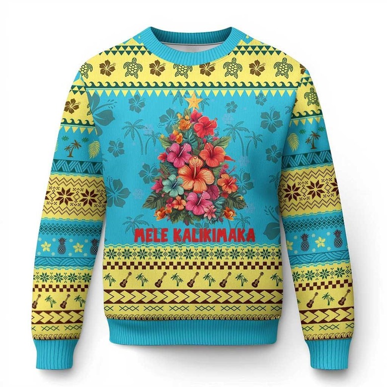 Mele Kalikimaka Ugly Sweater Hawaiian Hibiscus Tropical Jumper Xmas Gifts For Friends