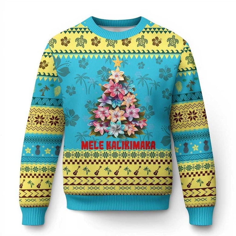 Mele Kalikimaka Ugly Sweater Hawaiian Plumeria Tropical Jumper Xmas Gifts For Her