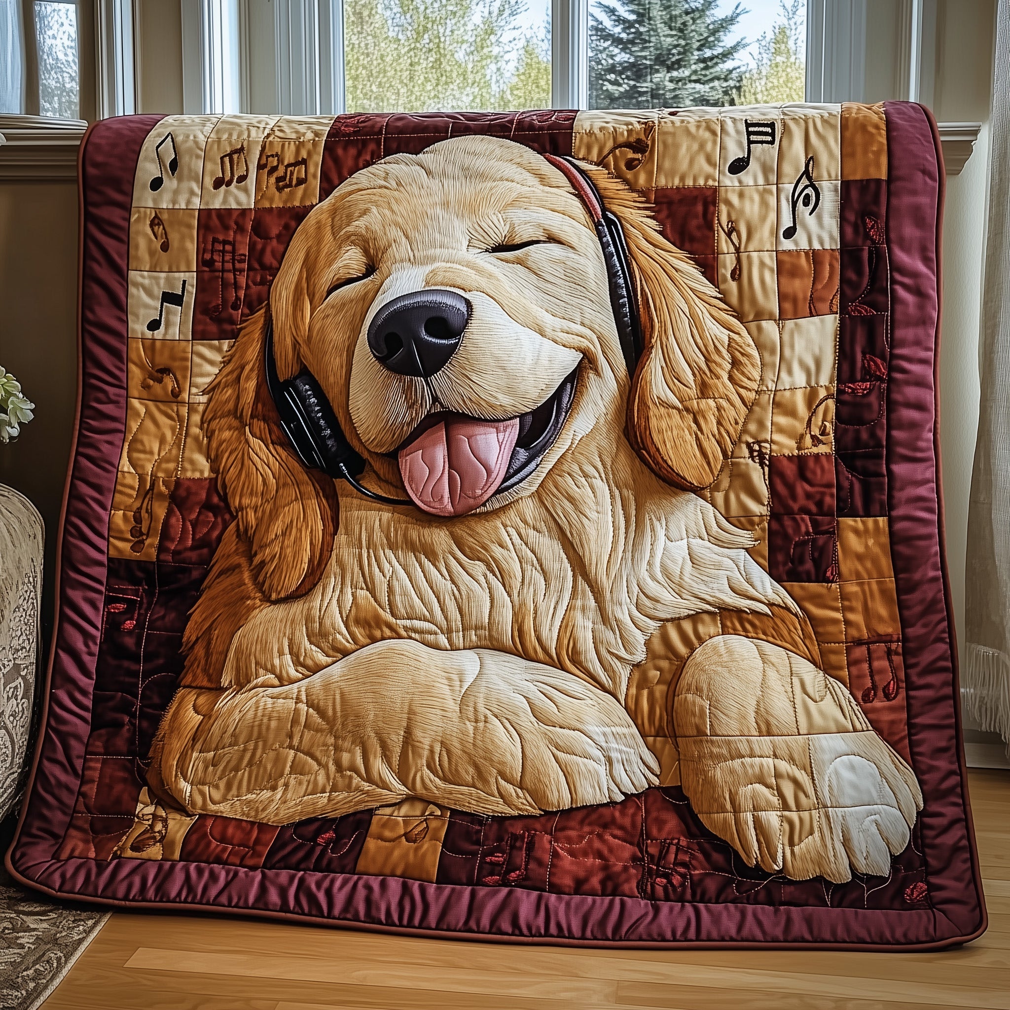 Melodic Golden Harmony Quilted Blanket Merchandise Throw BlanketBest Gifts For New Dog Owners