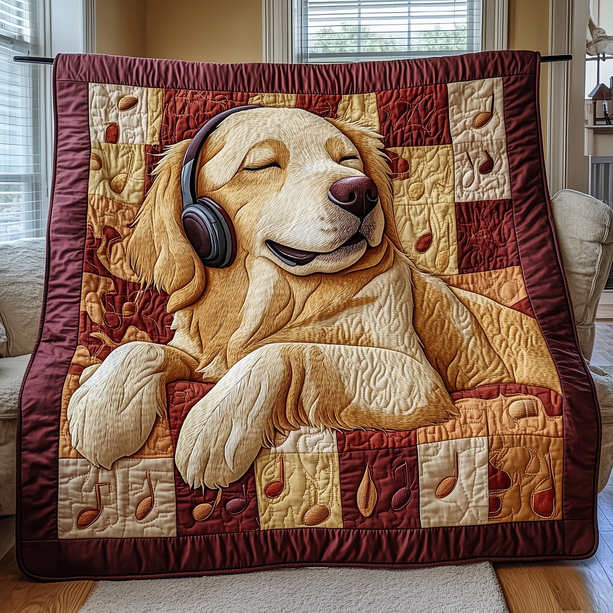 Melodic Golden Harmony Quilted Blanket Merchandise Throw BlanketFunny Gifts For Dog Lovers