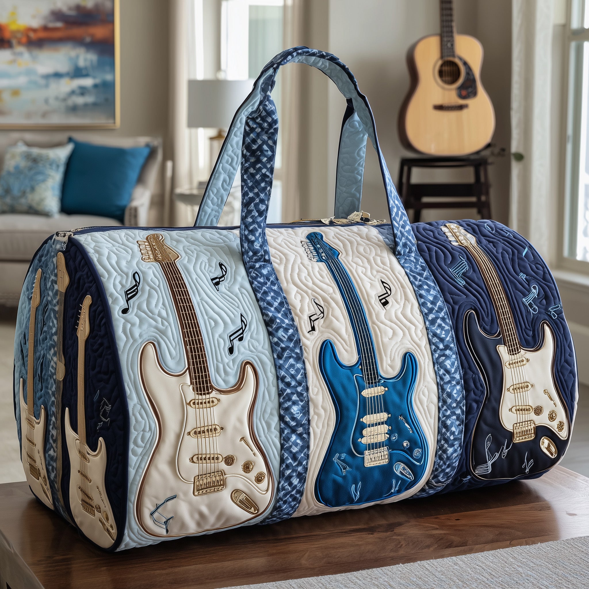 Melodic Guitar Quilted Duffle Bag Gift For Him
