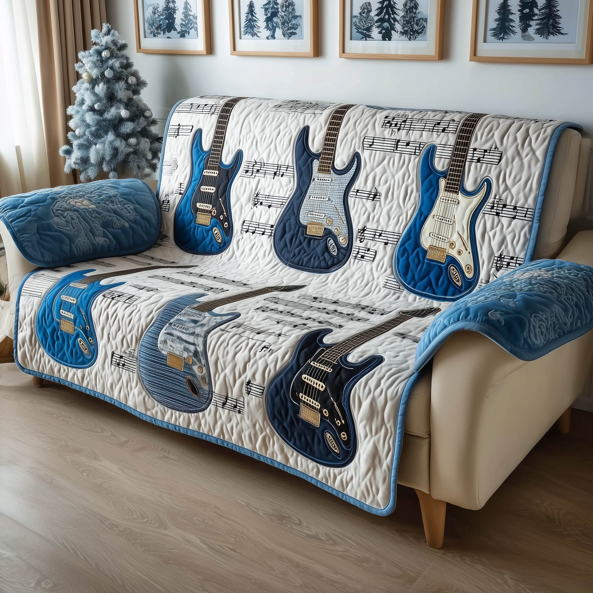 Melodic Guitar Quilted Sofa Cover Rock and Roll Intrument Design Novelty Guitar Gifts