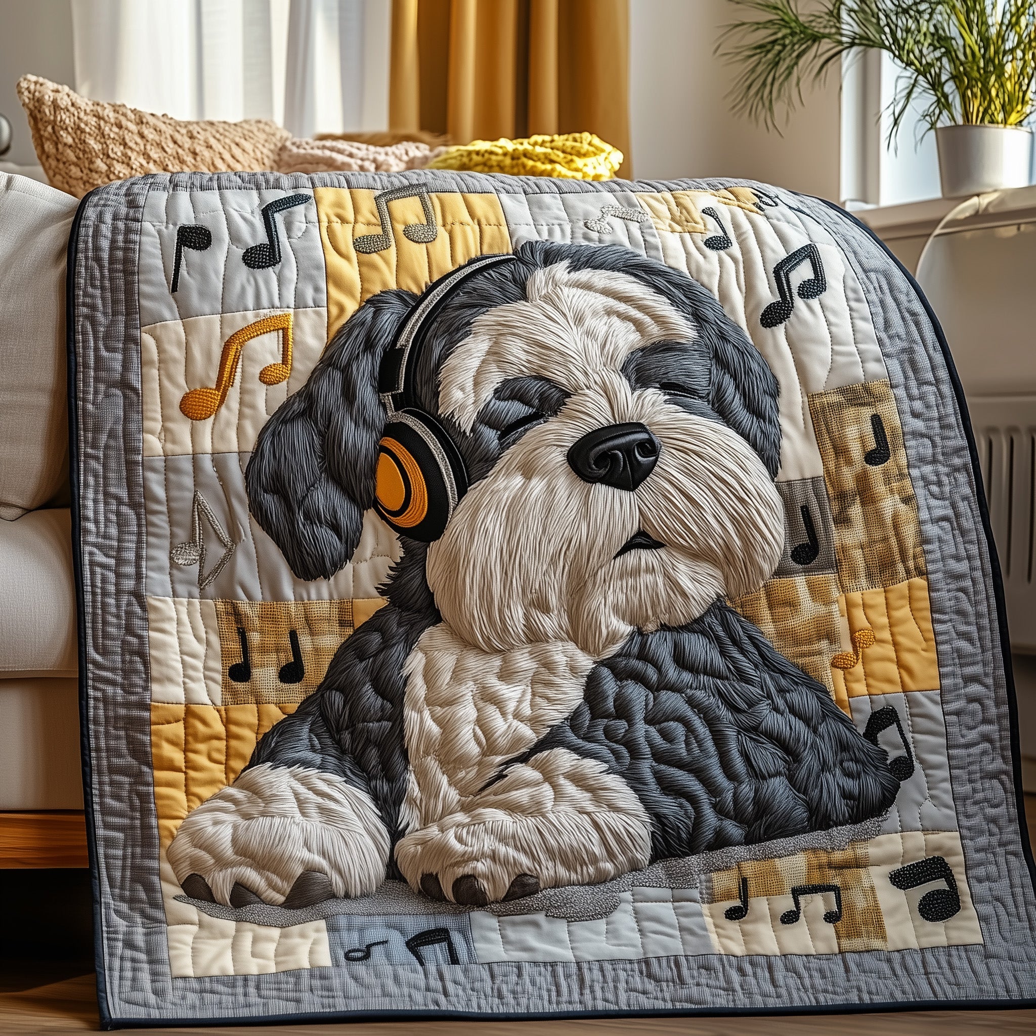 Melodic Schnauzer Serenade Quilted Blanket Merchandise Throw BlanketGifts For Dog Lovers For Him Her