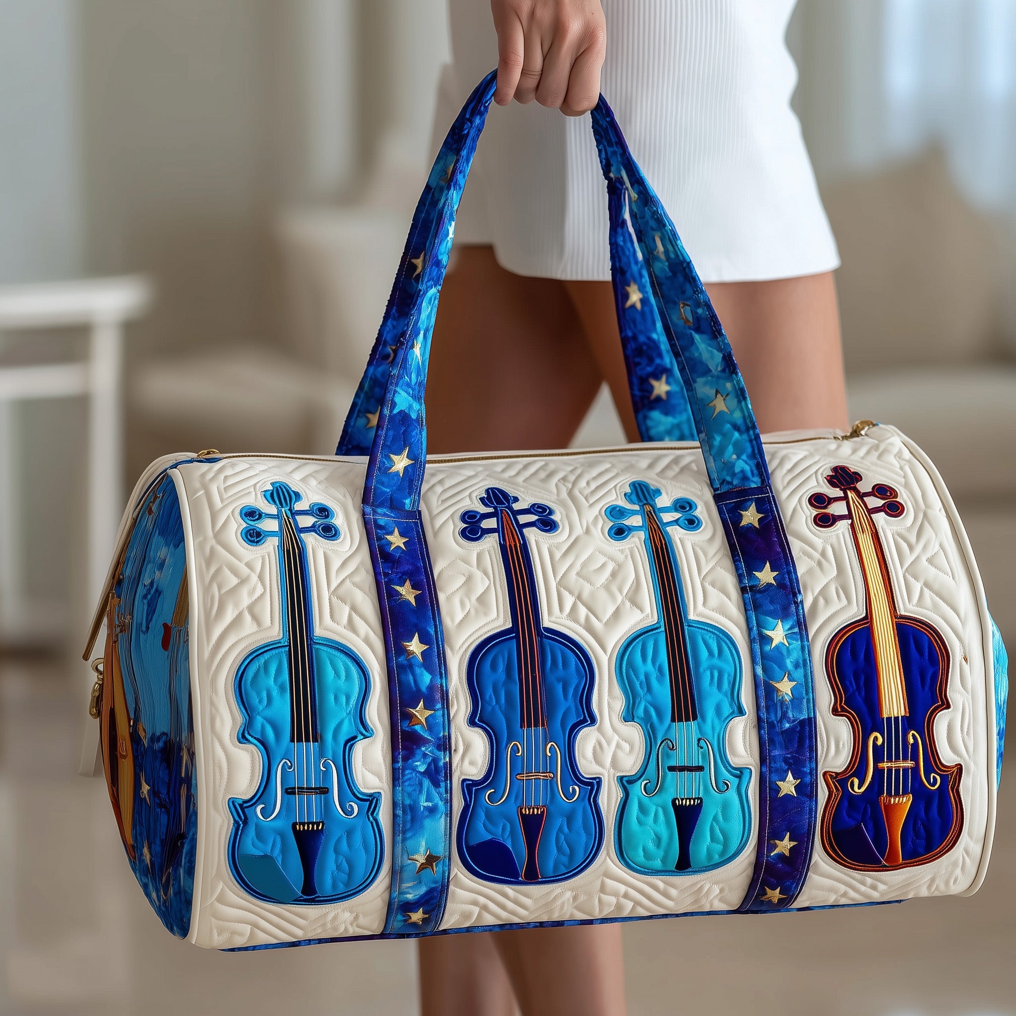 Melodic Violin Quilted Duffle Bag Gift For Mom