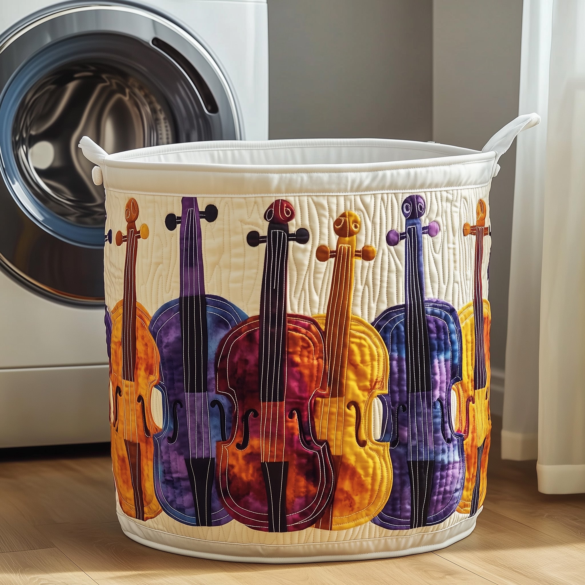 Melodic Violin Quilted Laundry Basket Thanksgiving Merch Gift