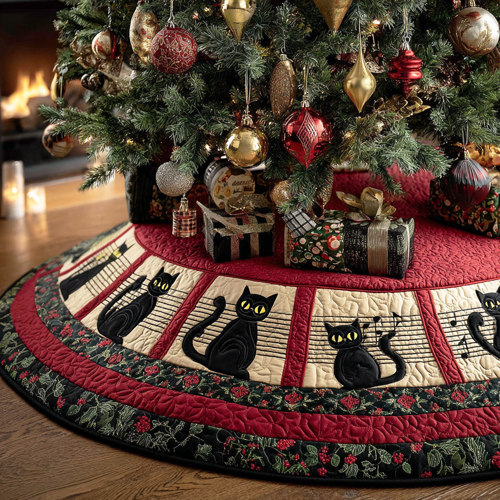 Melody Cat Christmas Quilted Tree Skirt Christmas Decor Cat Owner Xmas Gifts