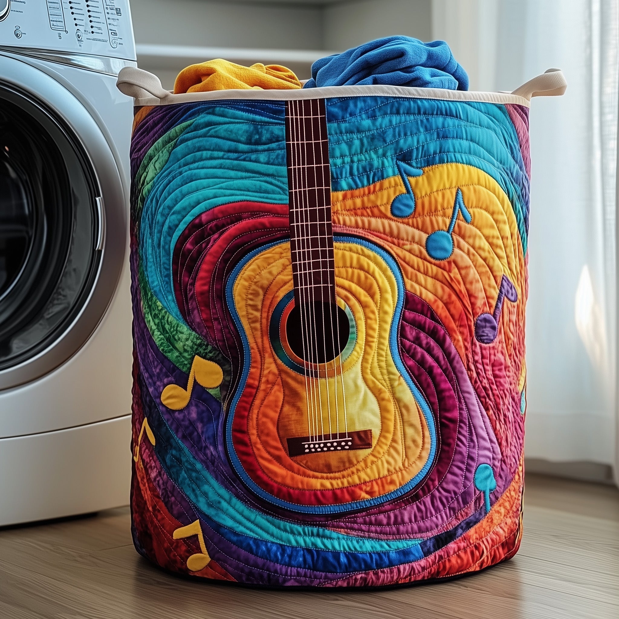 Melody Of Color Quilted Laundry Basket Durable Fabric Clothes Basket Organizer Gifts For Music Fans