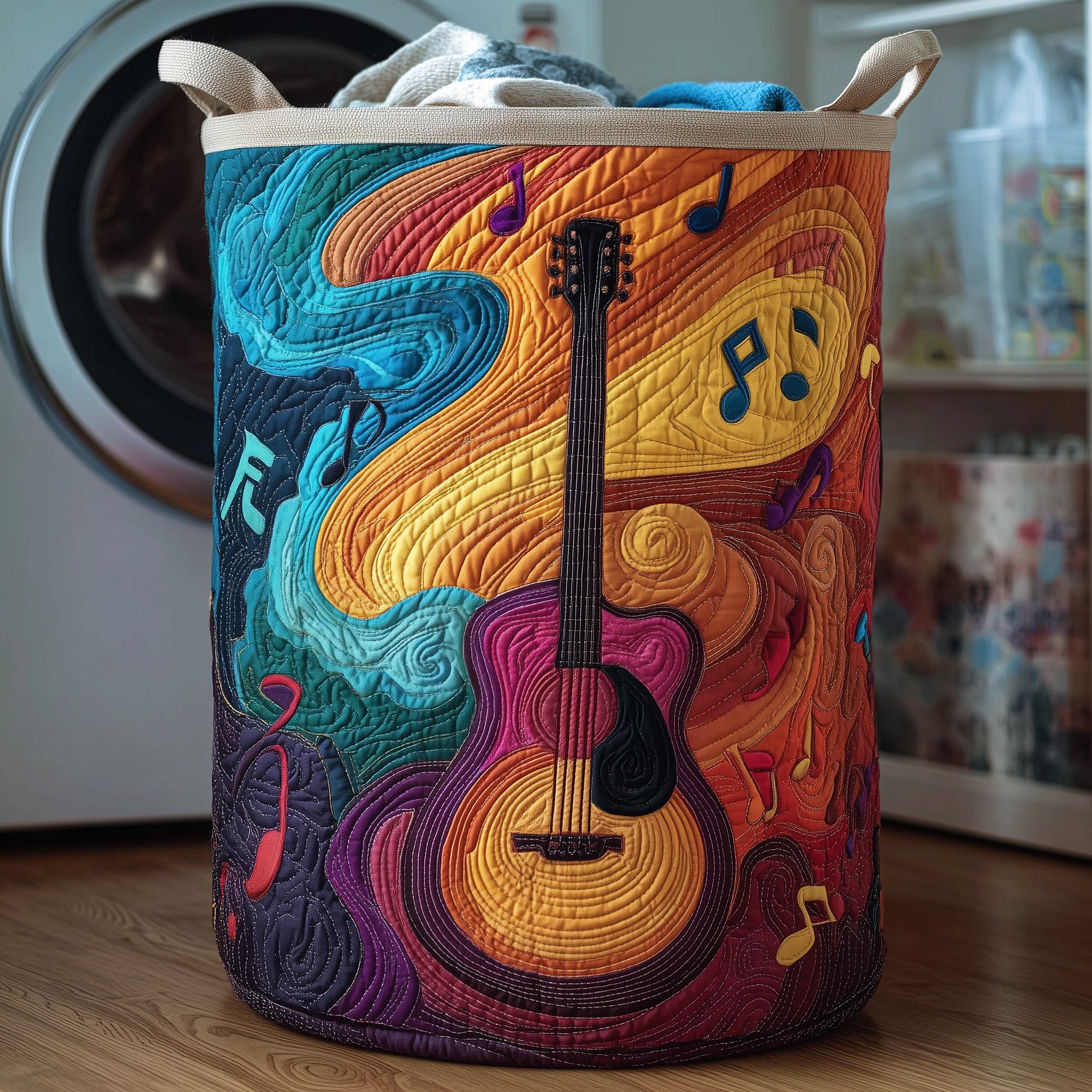 Melody Of Color Quilted Laundry Basket Durable Fabric Clothes Basket Organizer Gifts For Music Supporters