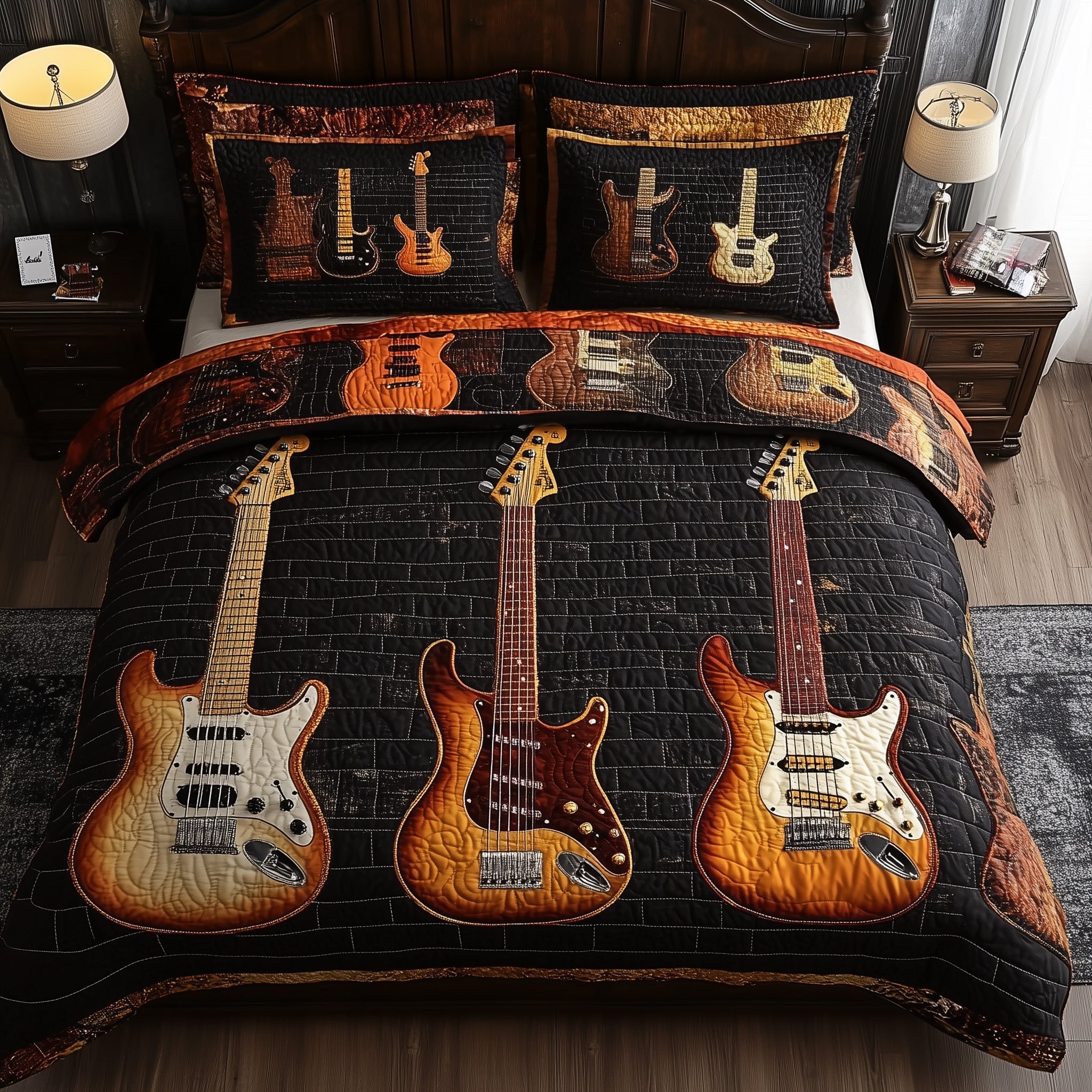 Melody of Soul Quilted Bedding Set Duvet Cover Bedspread Cool Gifts For Guitar Players