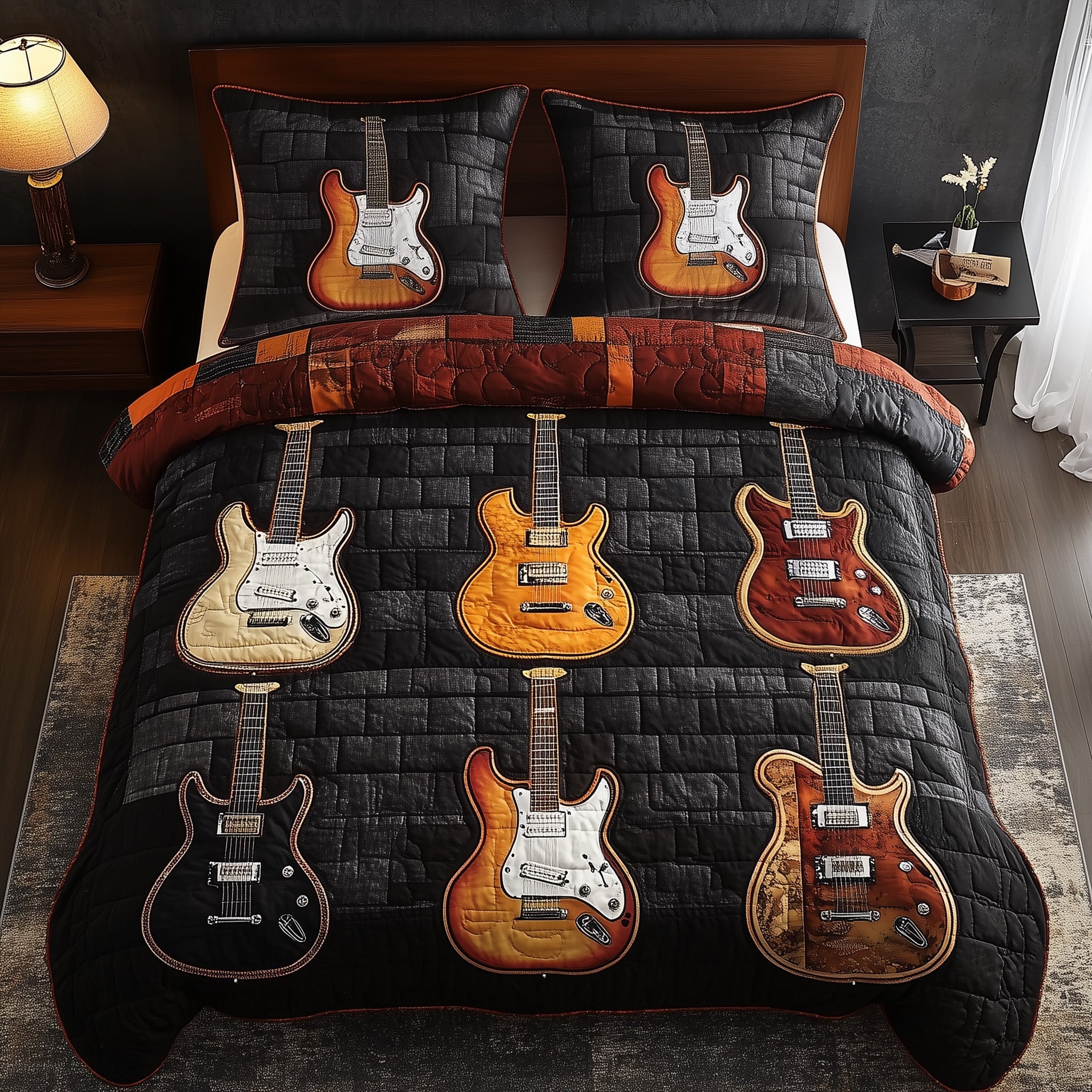 Melody of Soul Quilted Bedding Set Duvet Cover Bedspread Gift Ideas For Guitar Players