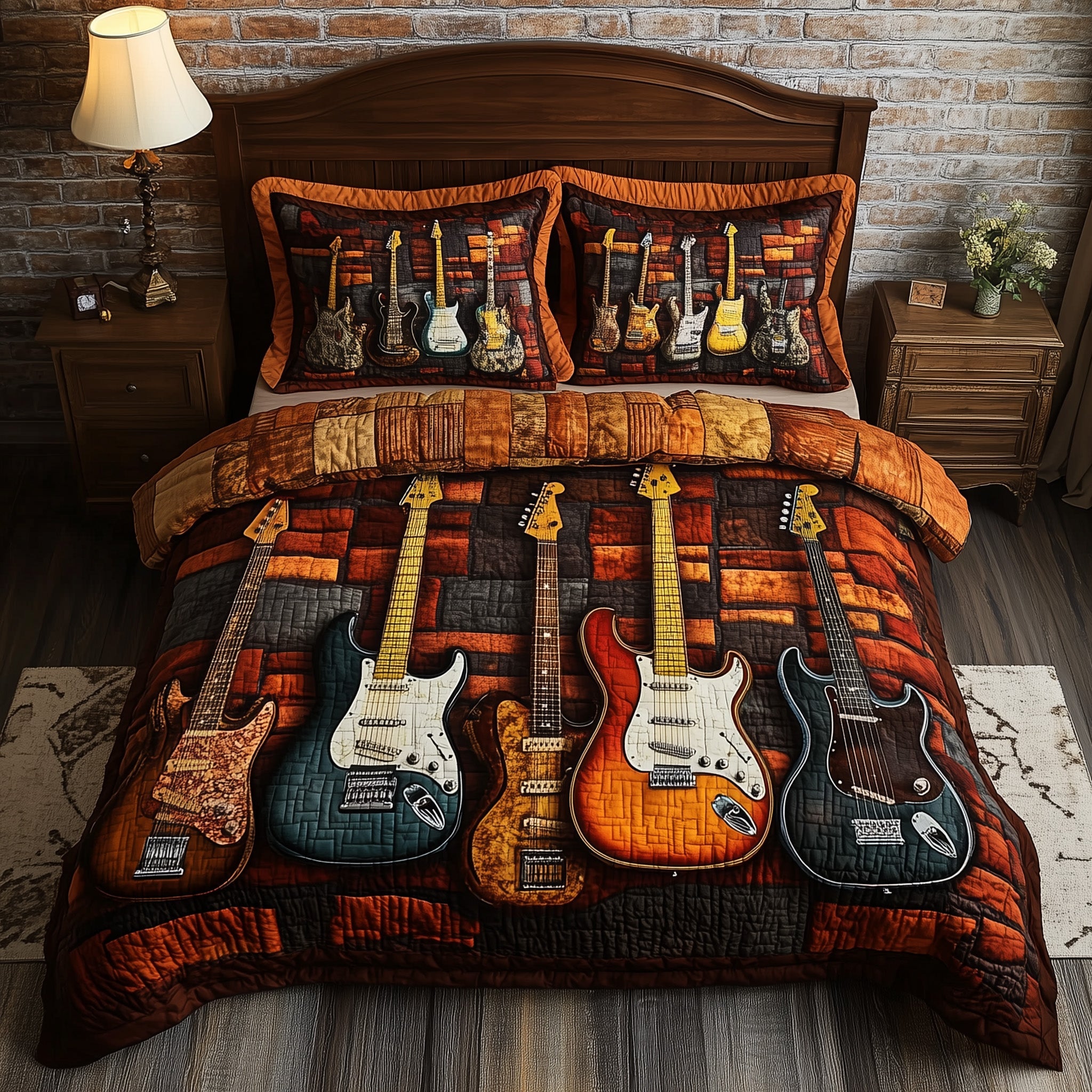 Melody of Soul Quilted Bedding Set Duvet Cover Bedspread Unique Gifts For Guitar Players
