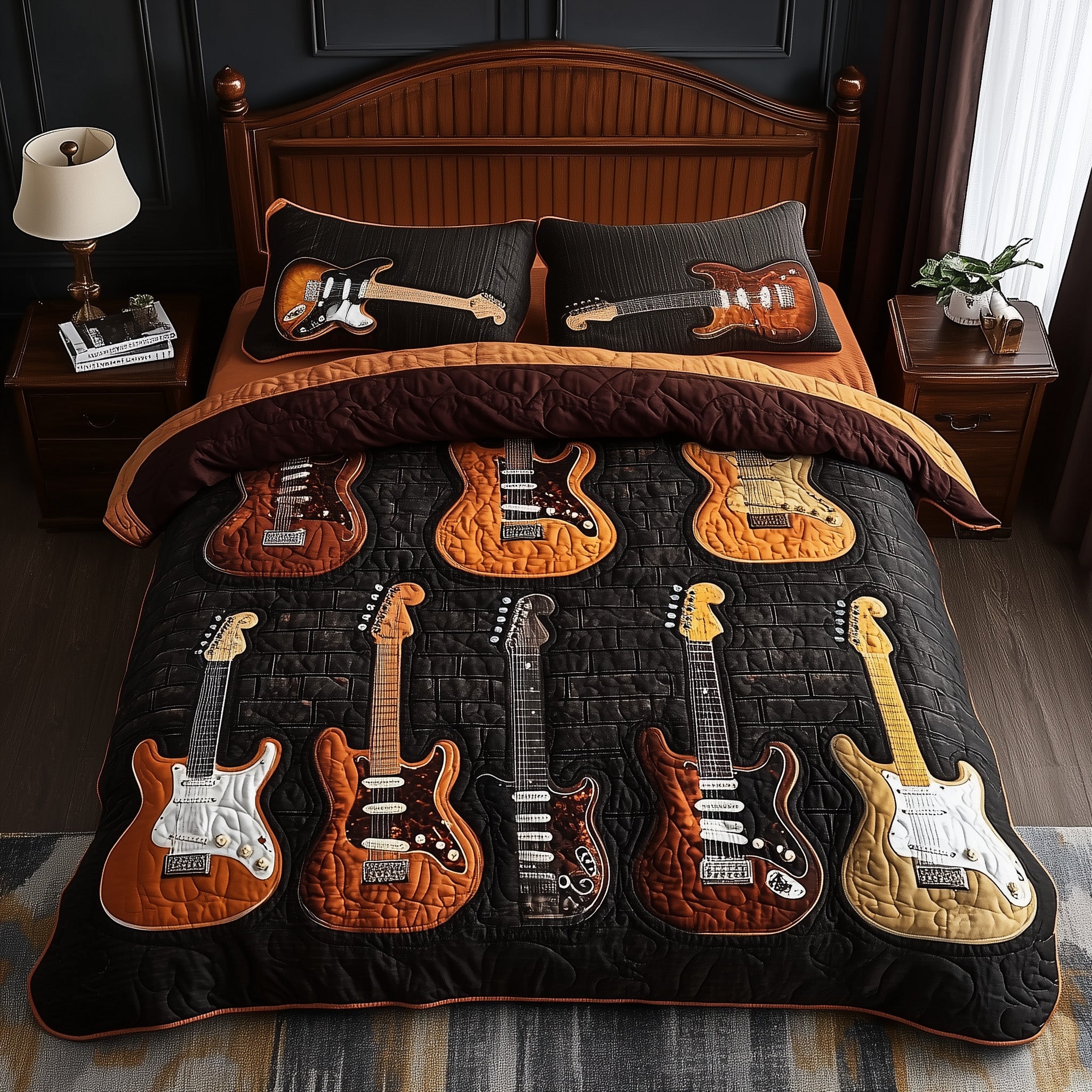 Melody of Soul Quilted Bedding Set Duvet Cover Bedspread Unusual Gifts For Guitar Players