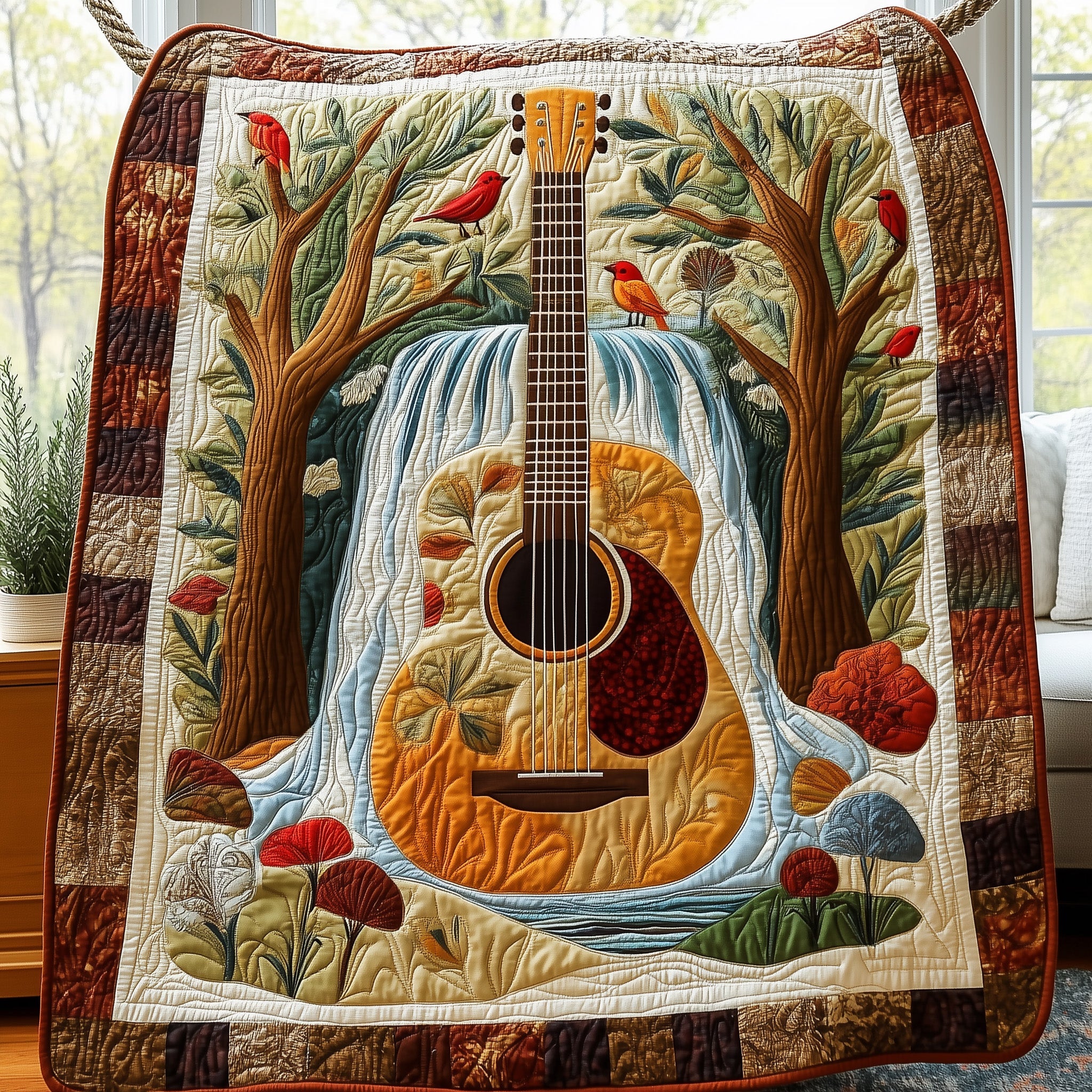 Melody of the Nature Quilted Blanket Cute Soft BlanketBest Christmas Gifts For Guitar Players