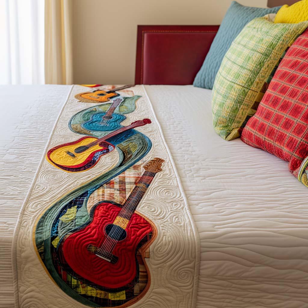 Melody Strings Quilted Bed Runner Bedroom Decor Ideas Xmas Gifts For Guitar Players