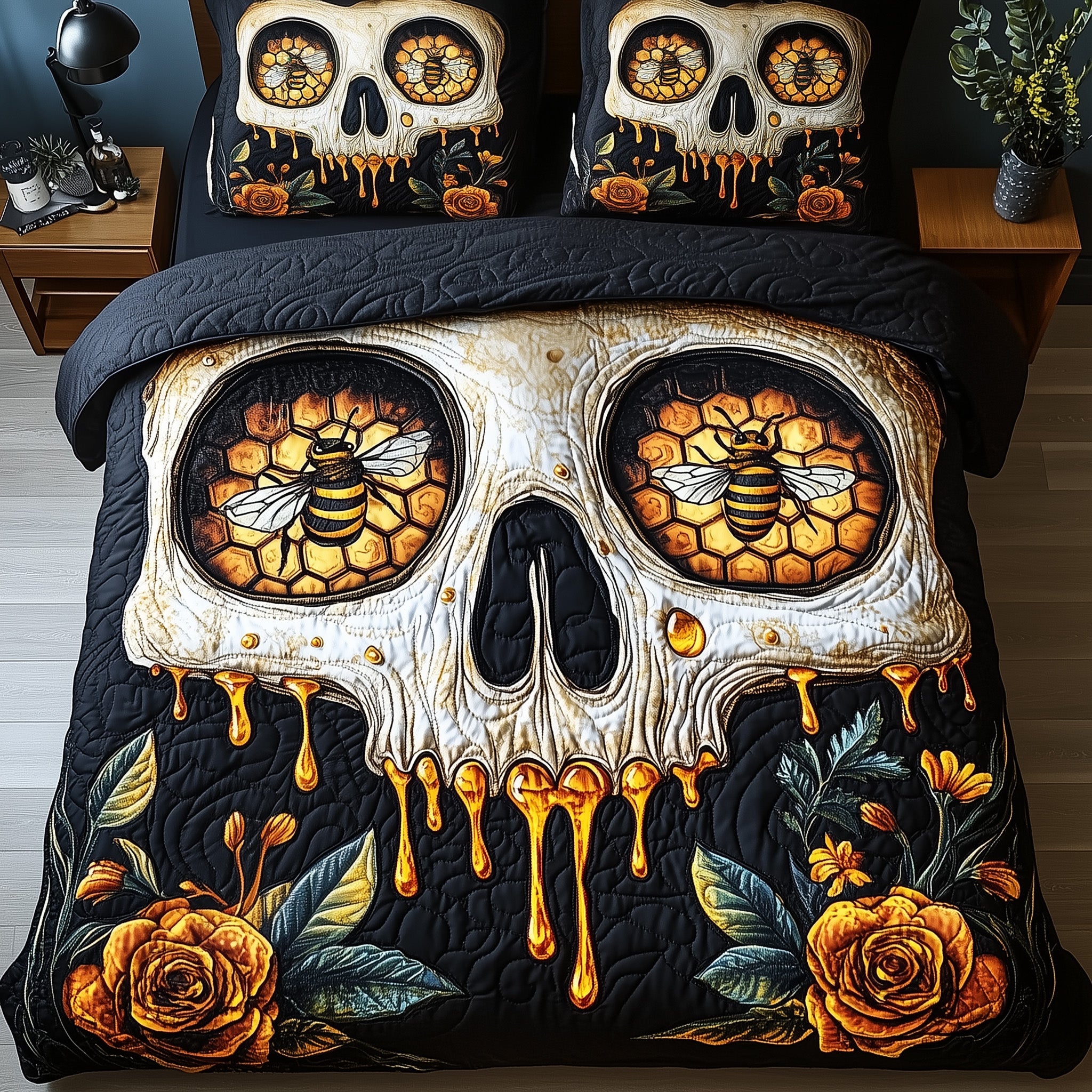 Meltdown Skull Quilted Bedding Set Duvet Cover Merchandise Bee Christmas Gifts