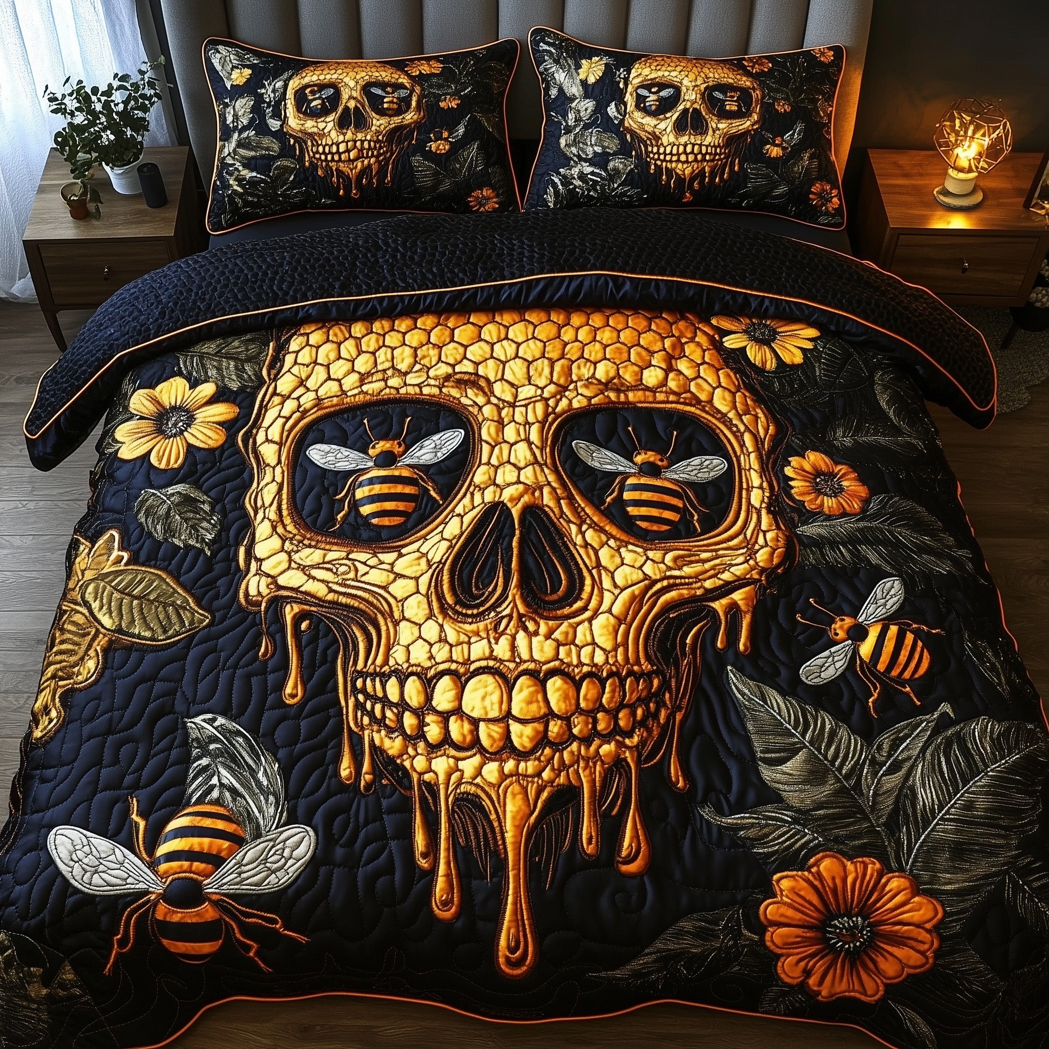 Meltdown Skull Quilted Bedding Set Duvet Cover Merchandise Bee Themed Presents