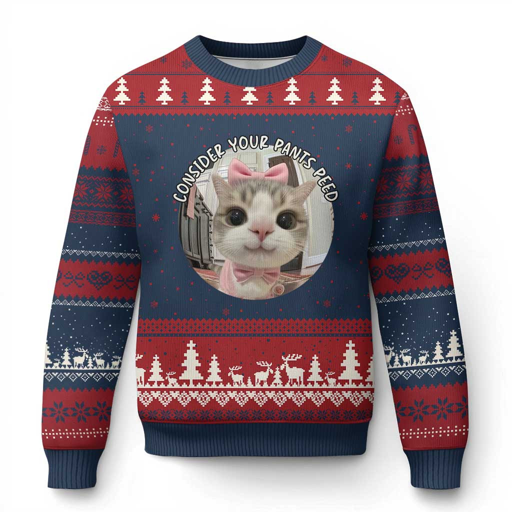 Meme Cat Consider Your Pants Peed Ugly Christmas Sweater Funny Saying Jumpers Gift