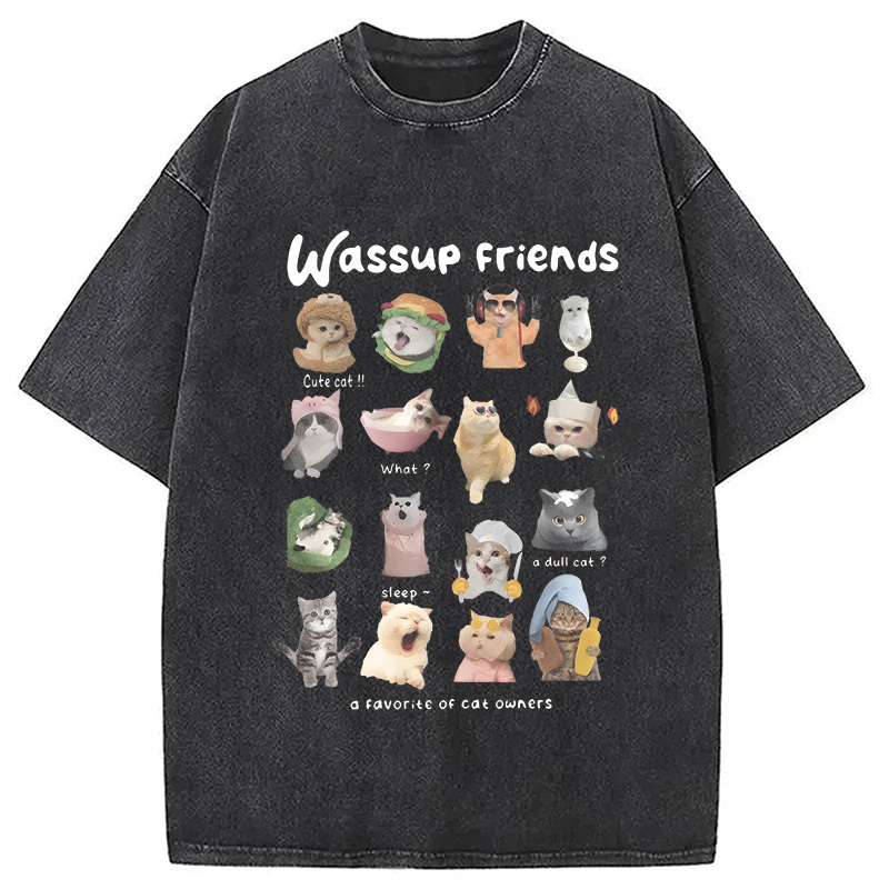 Meme Cat Familes Washed T-Shirt Retro Streetwear Graphic Top Gifts For Her Meme Cat Familes Washed T-Shirt Retro Streetwear Graphic Top Gifts For Her