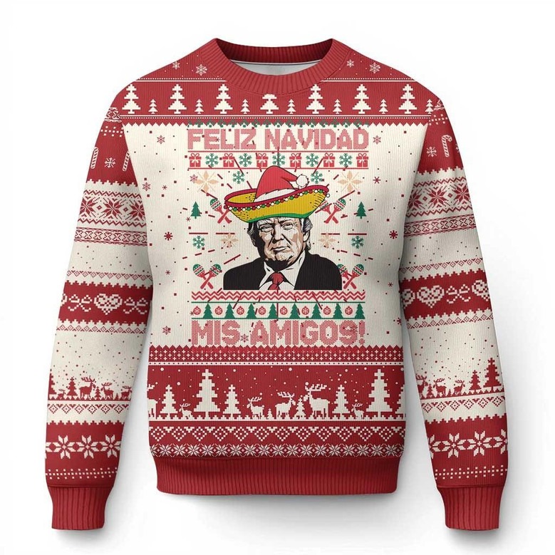 Meme Trump Feliz Navidad Mis Amigos Ugly Christmas Sweater Mexican Gifts For Trump Supporter