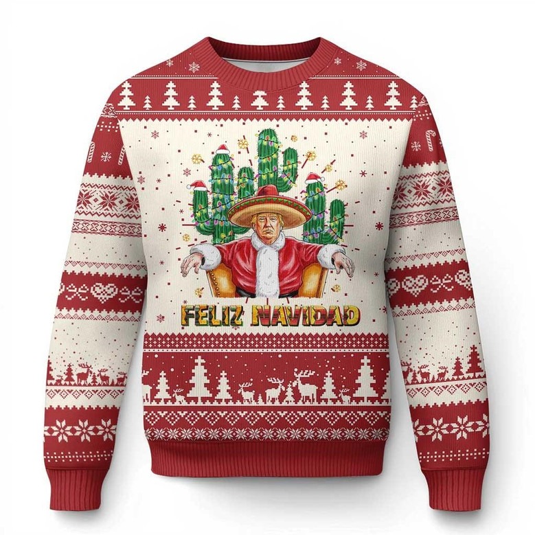 Meme Trump Feliz Navidad Ugly Christmas Sweater Humor Mexican Themed Gifts For Xmas